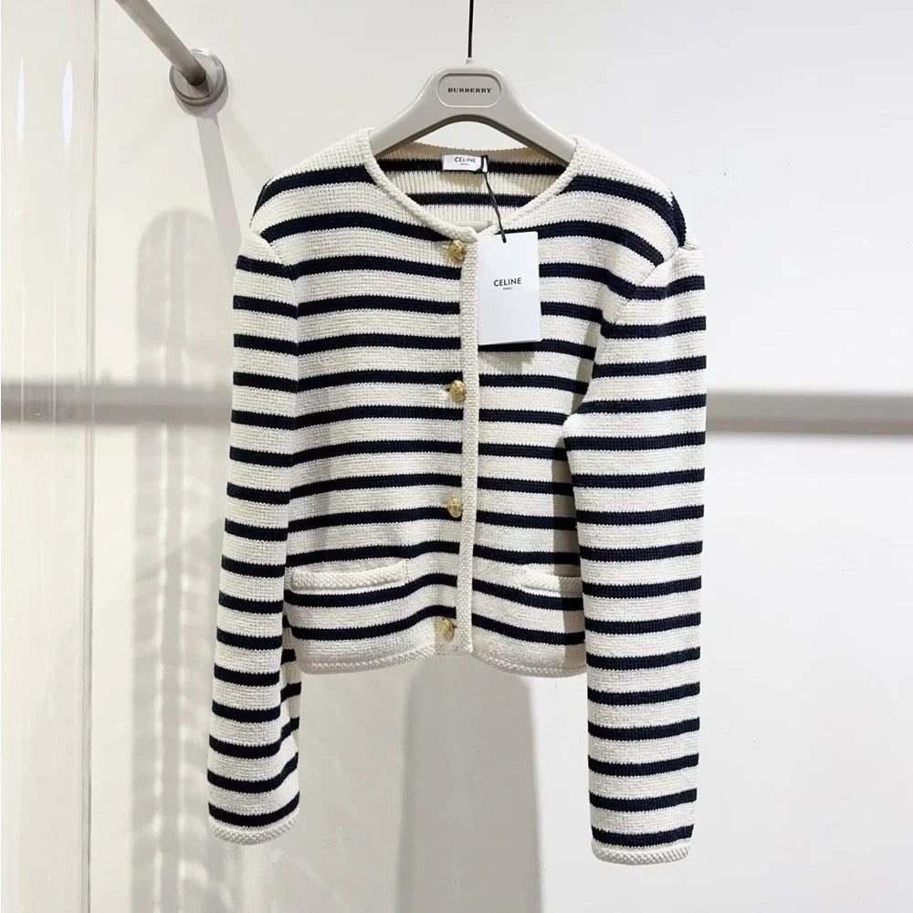 🚩steal Authentic Celine Navy and White Striped Sweater - Picture 1 of 6